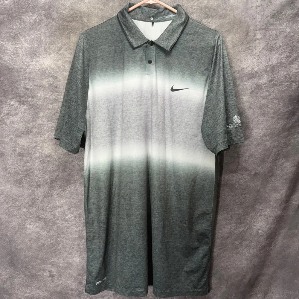Nike Tiger Woods Velocity Glow Stripe Golf Polo Shirt Mens L Gradient Gray Ombre